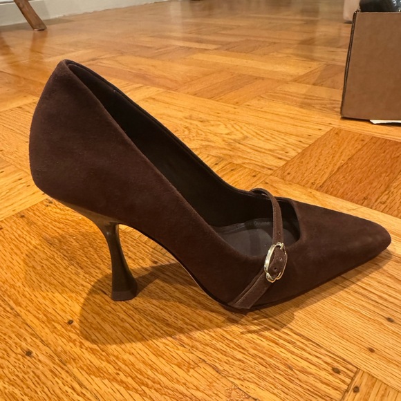 Larroude Chocolate Brown Suede Pointed Toe Heels - Picture 3 of 4